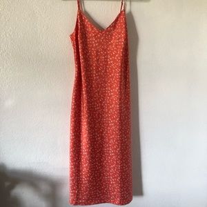 Floral Coral Midi Slip Dress